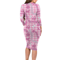 Alaka Aloha Hawaii Family Matching Long Sleeve Bodycon Dress and Hawaiian Shirt Plumeria Lei With Palaka Motif LT14 - Polynesian Pride
