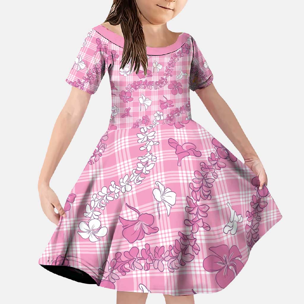 Alaka Aloha Hawaii Family Matching Mermaid Dress and Hawaiian Shirt Plumeria Lei With Palaka Motif LT14 Daughter's Dress Pink - Polynesian Pride
