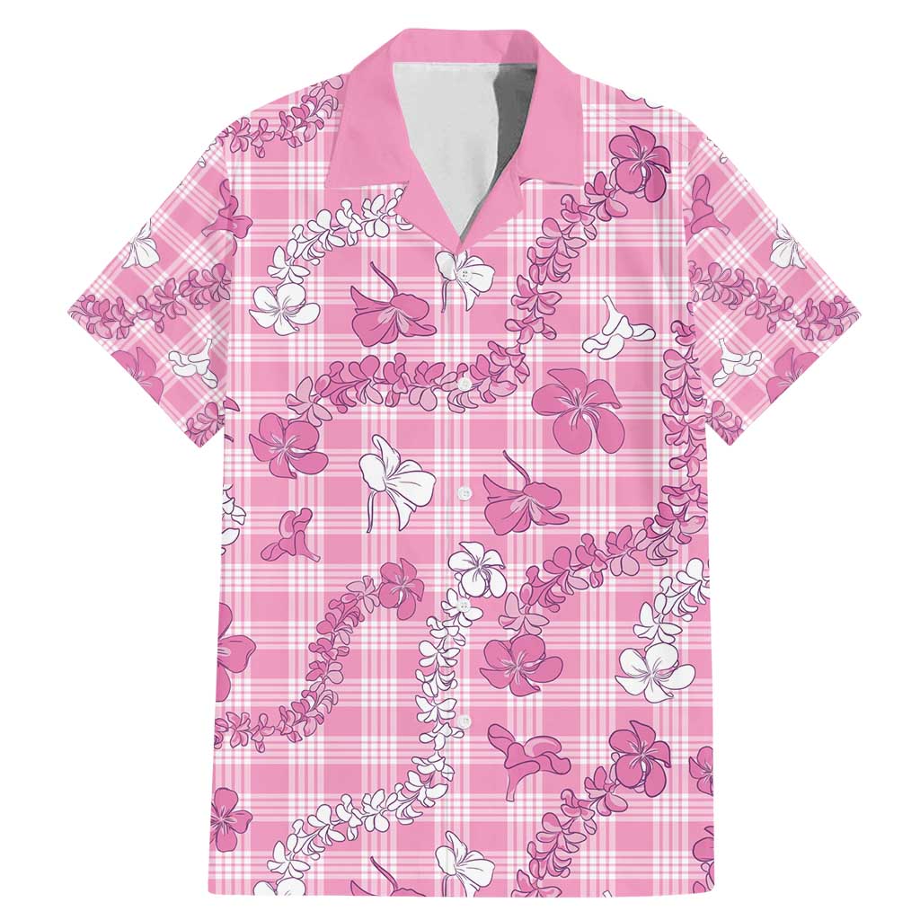 Alaka Aloha Hawaii Family Matching Mermaid Dress and Hawaiian Shirt Plumeria Lei With Palaka Motif LT14 Dad's Shirt - Short Sleeve Pink - Polynesian Pride