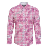 Alaka Aloha Hawaii Family Matching Puletasi and Hawaiian Shirt Plumeria Lei With Palaka Motif LT14 Dad's Shirt - Long Sleeve Pink - Polynesian Pride
