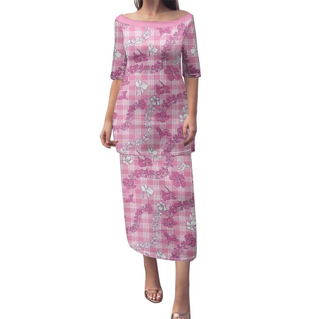 Alaka Aloha Hawaii Family Matching Puletasi and Hawaiian Shirt Plumeria Lei With Palaka Motif LT14 Mom's Dress Pink - Polynesian Pride