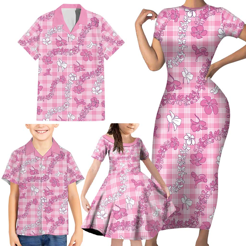 Alaka Aloha Hawaii Family Matching Short Sleeve Bodycon Dress and Hawaiian Shirt Plumeria Lei With Palaka Motif - Polynesian Pride