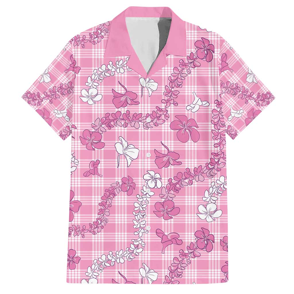 Alaka Aloha Hawaii Family Matching Short Sleeve Bodycon Dress and Hawaiian Shirt Plumeria Lei With Palaka Motif LT14 Dad's Shirt - Short Sleeve Pink - Polynesian Pride
