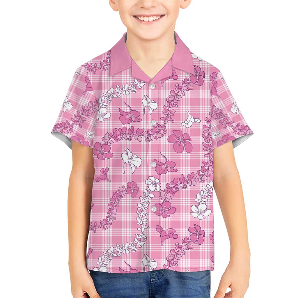 Alaka Aloha Hawaii Family Matching Short Sleeve Bodycon Dress and Hawaiian Shirt Plumeria Lei With Palaka Motif LT14 Son's Shirt Pink - Polynesian Pride