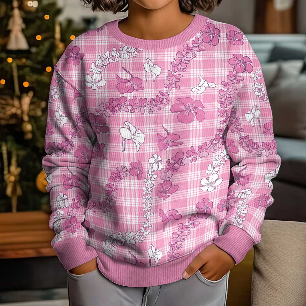Alaka Aloha Hawaii Kid Ugly Christmas Sweater Plumeria Lei With Palaka Motif - Polynesian Pride