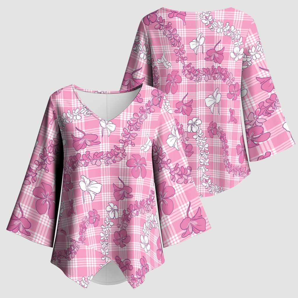 Alaka Aloha Hawaii Kimono Sleeve Blouse Plumeria Lei With Palaka Motif - Polynesian Pride