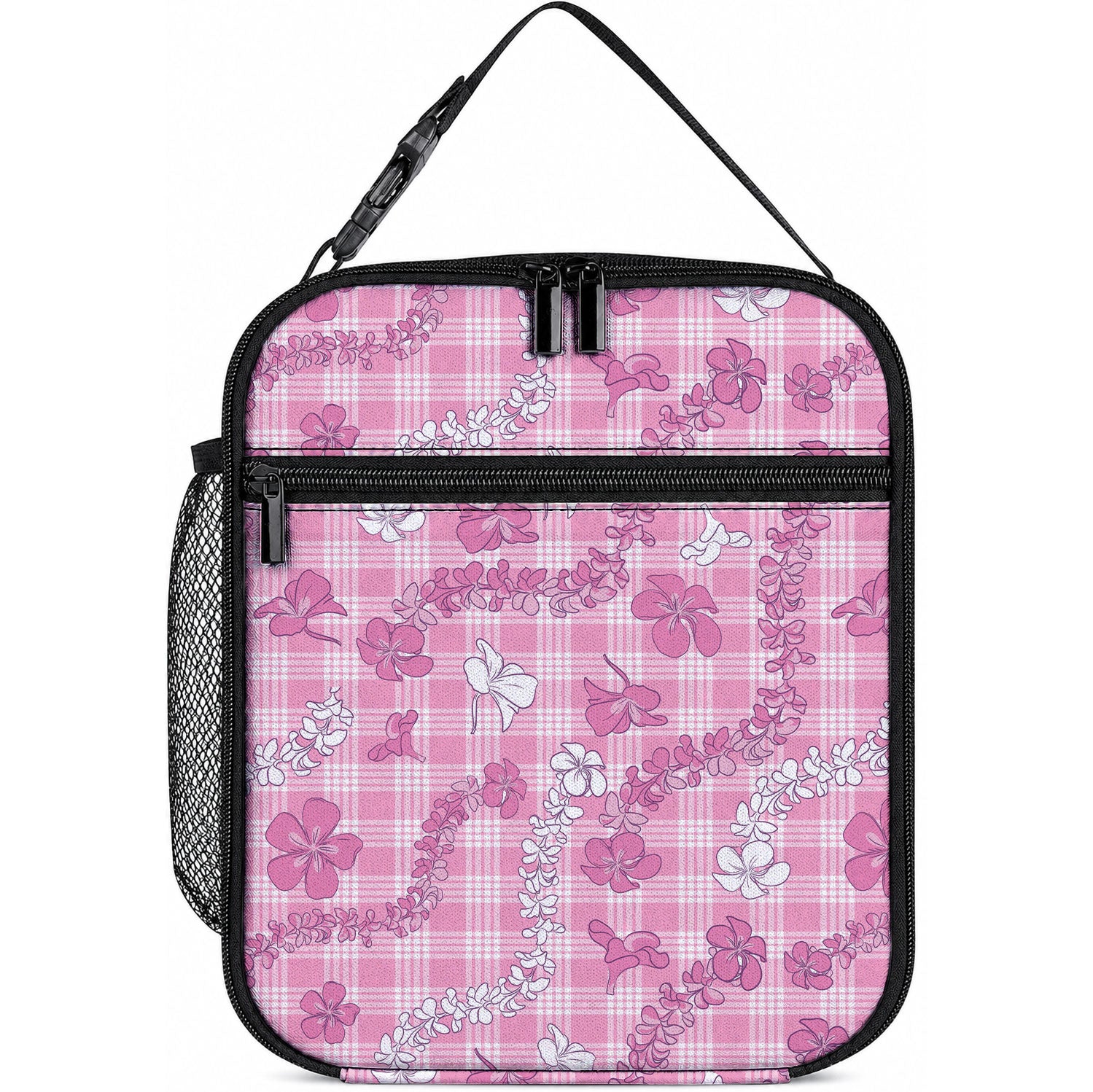 Alaka Aloha Hawaii Lunch Bag Plumeria Lei With Palaka Motif LT14 10.2 × 8.3 × 4.3 inch Pink - Polynesian Pride