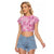 Alaka Aloha Hawaii Raglan Cropped T Shirt Plumeria Lei With Palaka Motif - Polynesian Pride