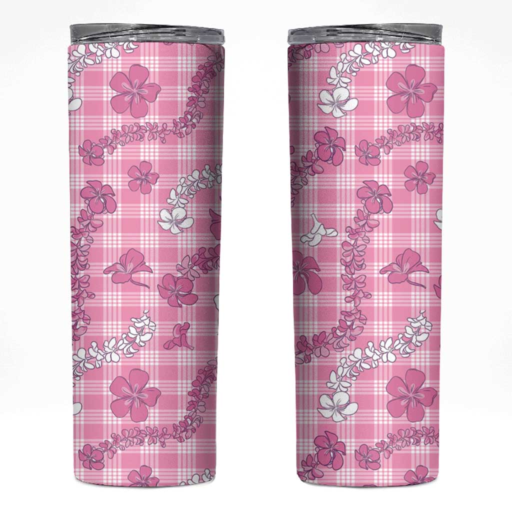 Alaka Aloha Hawaii Skinny Tumbler Plumeria Lei With Palaka Motif - Polynesian Pride