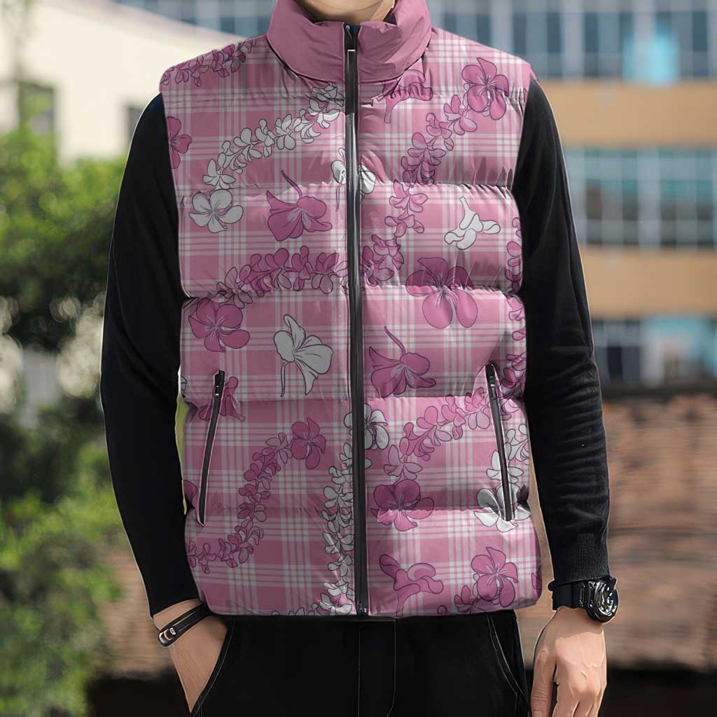 Alaka Aloha Hawaii Sleeveless Puffer Jacket Plumeria Lei With Palaka Motif - Polynesian Pride