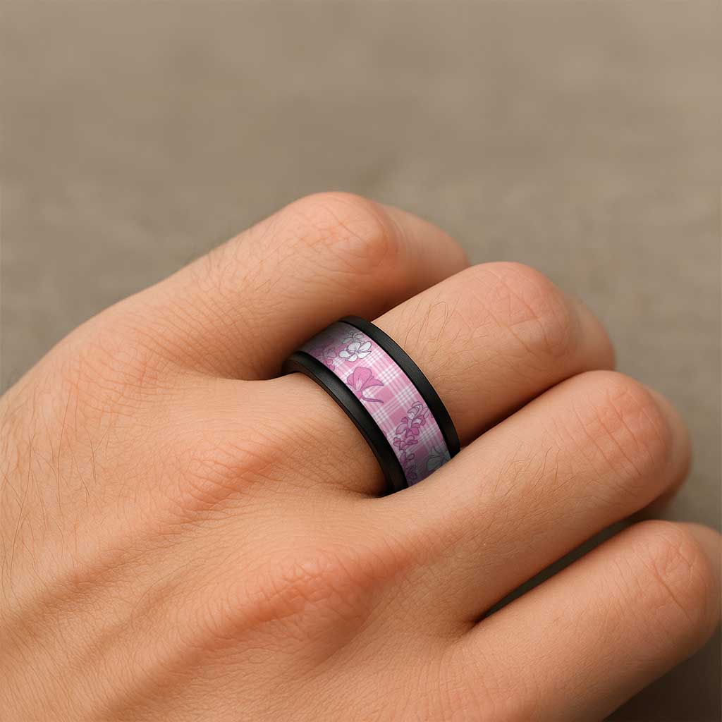 Alaka Aloha Hawaii Spinner Ring Plumeria Lei With Palaka Motif - Polynesian Pride