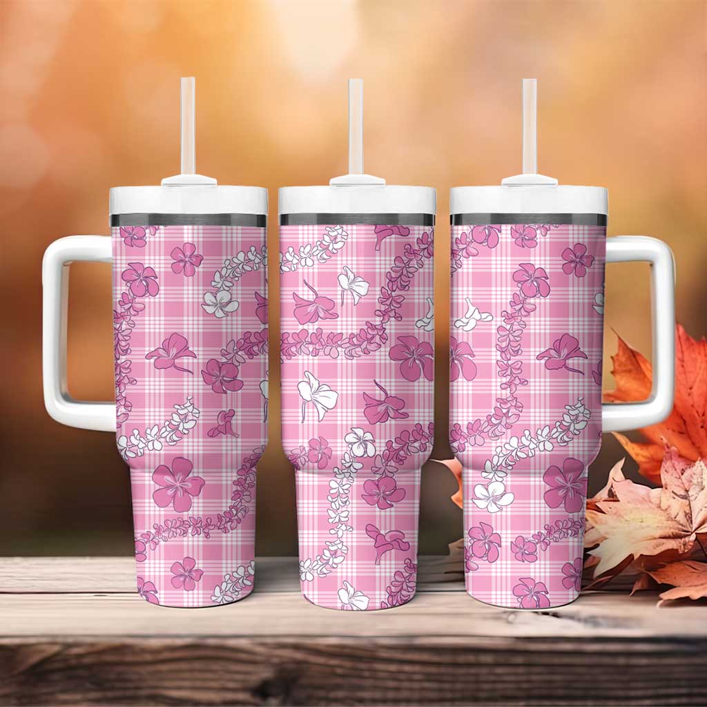 Alaka Aloha Hawaii Tumbler With Handle Plumeria Lei With Palaka Motif - Polynesian Pride