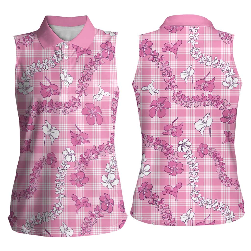 Alaka Aloha Hawaii Women Sleeveless Polo Shirt Plumeria Lei With Palaka Motif LT14 - Polynesian Pride