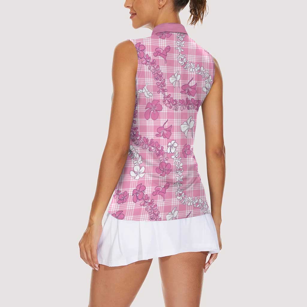 Alaka Aloha Hawaii Women Sleeveless Polo Shirt Plumeria Lei With Palaka Motif LT14 - Polynesian Pride