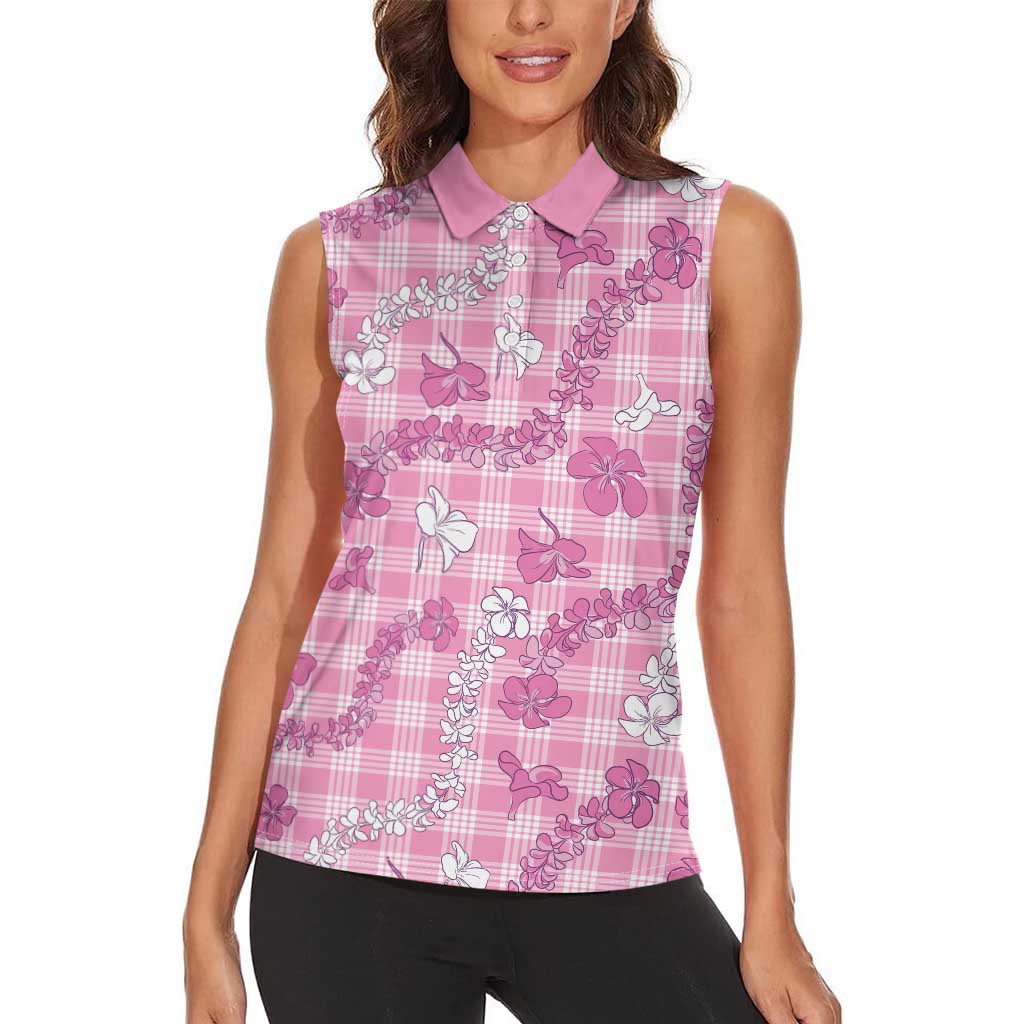 Alaka Aloha Hawaii Women Sleeveless Polo Shirt Plumeria Lei With Palaka Motif LT14 - Polynesian Pride