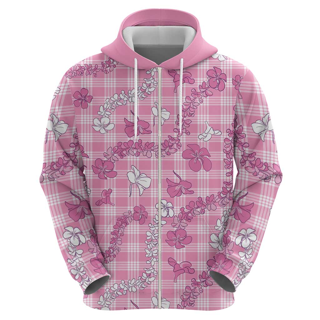 Alaka Aloha Hawaii Zip Hoodie Plumeria Lei With Palaka Motif - Polynesian Pride