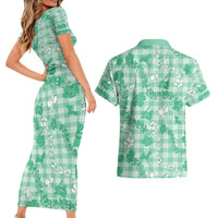 Omaomao Aloha Hawaii Couples Matching Short Sleeve Bodycon Dress and Hawaiian Shirt Plumeria Lei With Palaka Motif LT14 - Polynesian Pride