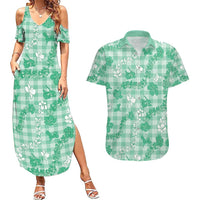Omaomao Aloha Hawaii Couples Matching Summer Maxi Dress and Hawaiian Shirt Plumeria Lei With Palaka Motif LT14 Green - Polynesian Pride