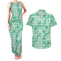 Omaomao Aloha Hawaii Couples Matching Tank Maxi Dress and Hawaiian Shirt Plumeria Lei With Palaka Motif LT14 Green - Polynesian Pride