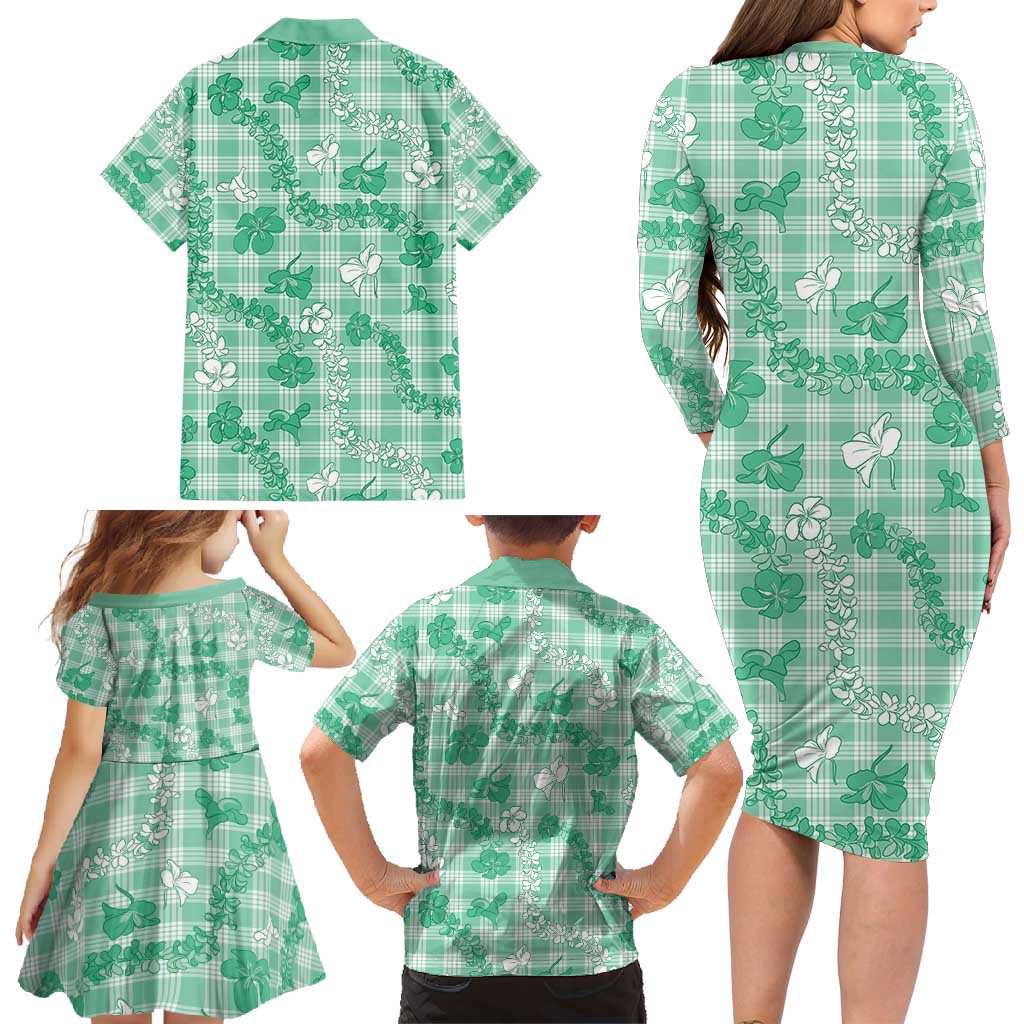 Omaomao Aloha Hawaii Family Matching Long Sleeve Bodycon Dress and Hawaiian Shirt Plumeria Lei With Palaka Motif LT14 - Polynesian Pride