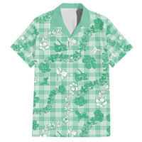 Omaomao Aloha Hawaii Family Matching Off Shoulder Maxi Dress and Hawaiian Shirt Plumeria Lei With Palaka Motif LT14 Dad's Shirt - Short Sleeve Green - Polynesian Pride