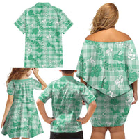 Omaomao Aloha Hawaii Family Matching Off Shoulder Short Dress and Hawaiian Shirt Plumeria Lei With Palaka Motif LT14 - Polynesian Pride