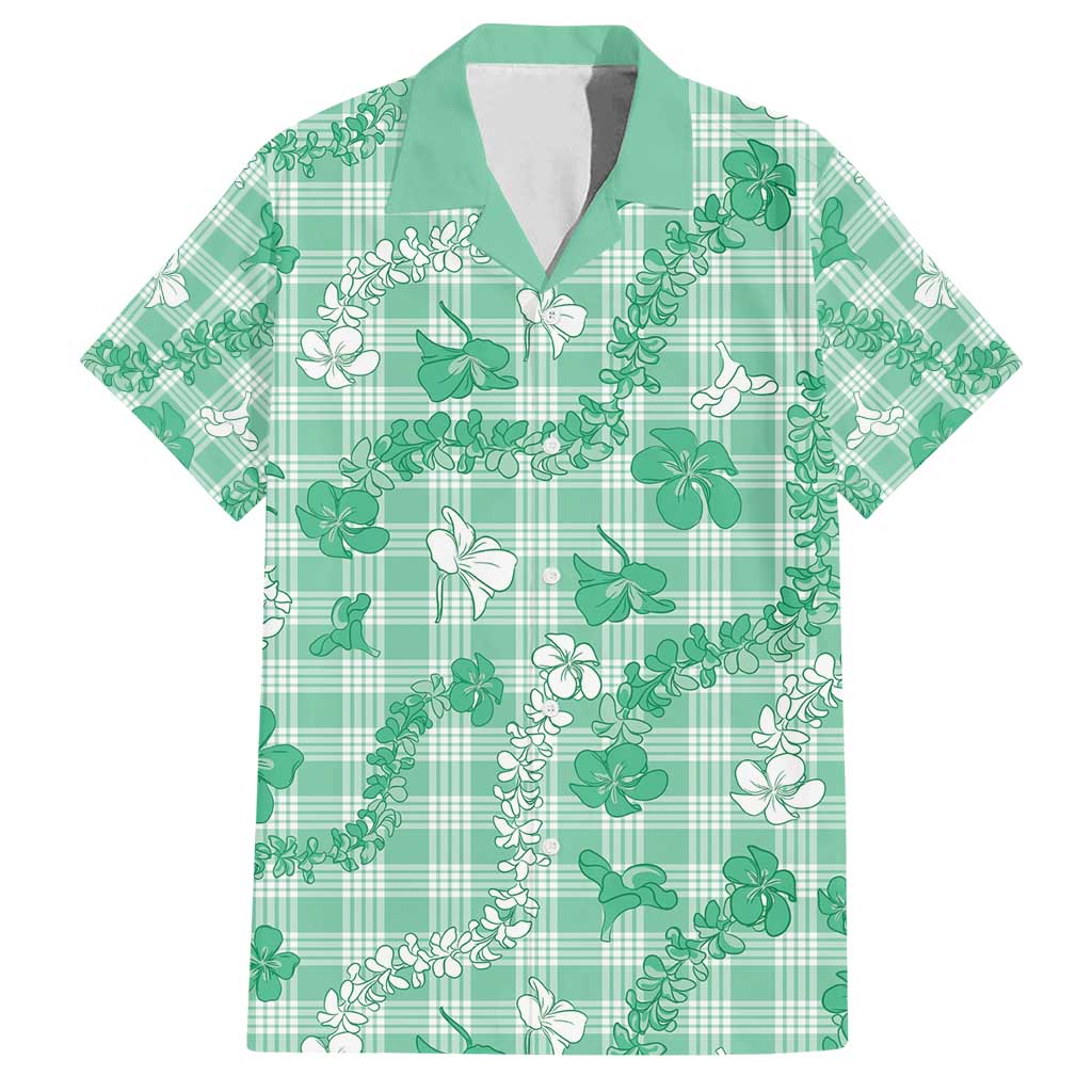 Omaomao Aloha Hawaii Family Matching Puletasi and Hawaiian Shirt Plumeria Lei With Palaka Motif LT14 Dad's Shirt - Short Sleeve Green - Polynesian Pride