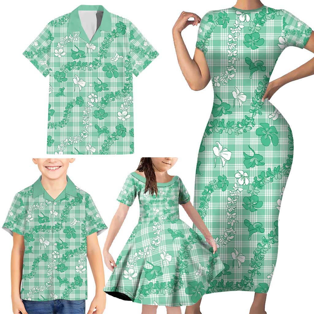 Omaomao Aloha Hawaii Family Matching Short Sleeve Bodycon Dress and Hawaiian Shirt Plumeria Lei With Palaka Motif LT14 - Polynesian Pride