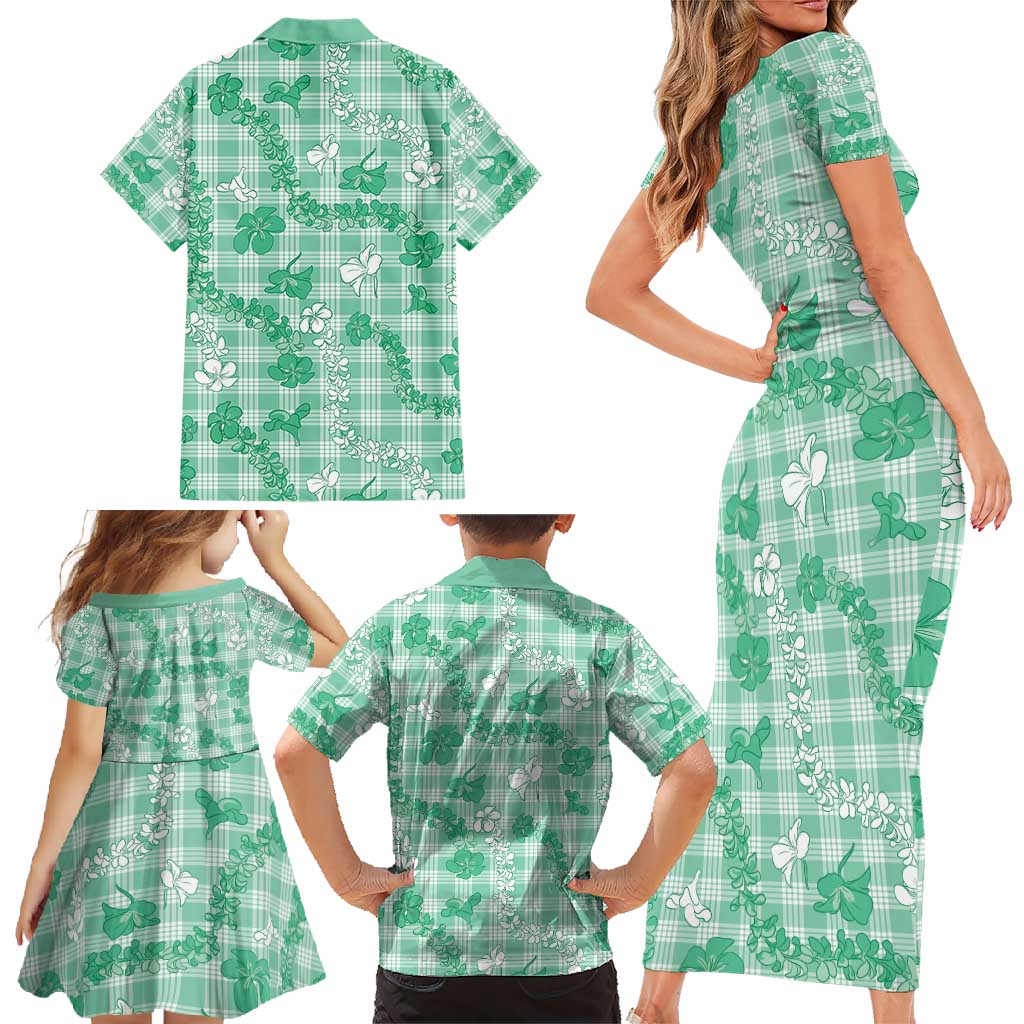 Omaomao Aloha Hawaii Family Matching Short Sleeve Bodycon Dress and Hawaiian Shirt Plumeria Lei With Palaka Motif LT14 - Polynesian Pride