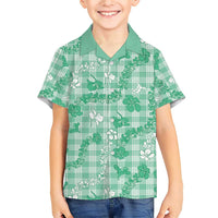 Omaomao Aloha Hawaii Family Matching Short Sleeve Bodycon Dress and Hawaiian Shirt Plumeria Lei With Palaka Motif LT14 Son's Shirt Green - Polynesian Pride