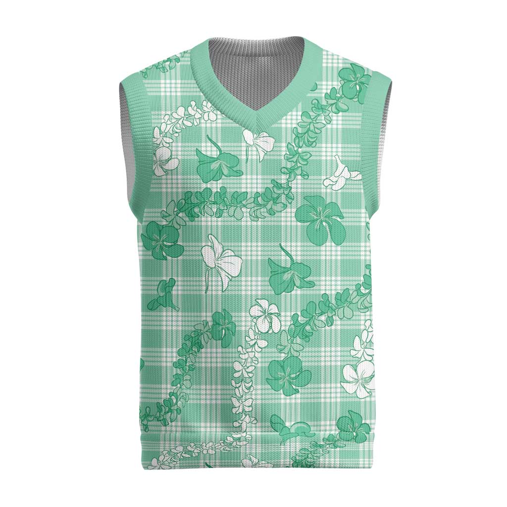 Omaomao Aloha Hawaii Christmas Knitted V-Neck Vest Plumeria Lei With Palaka Motif - Polynesian Pride