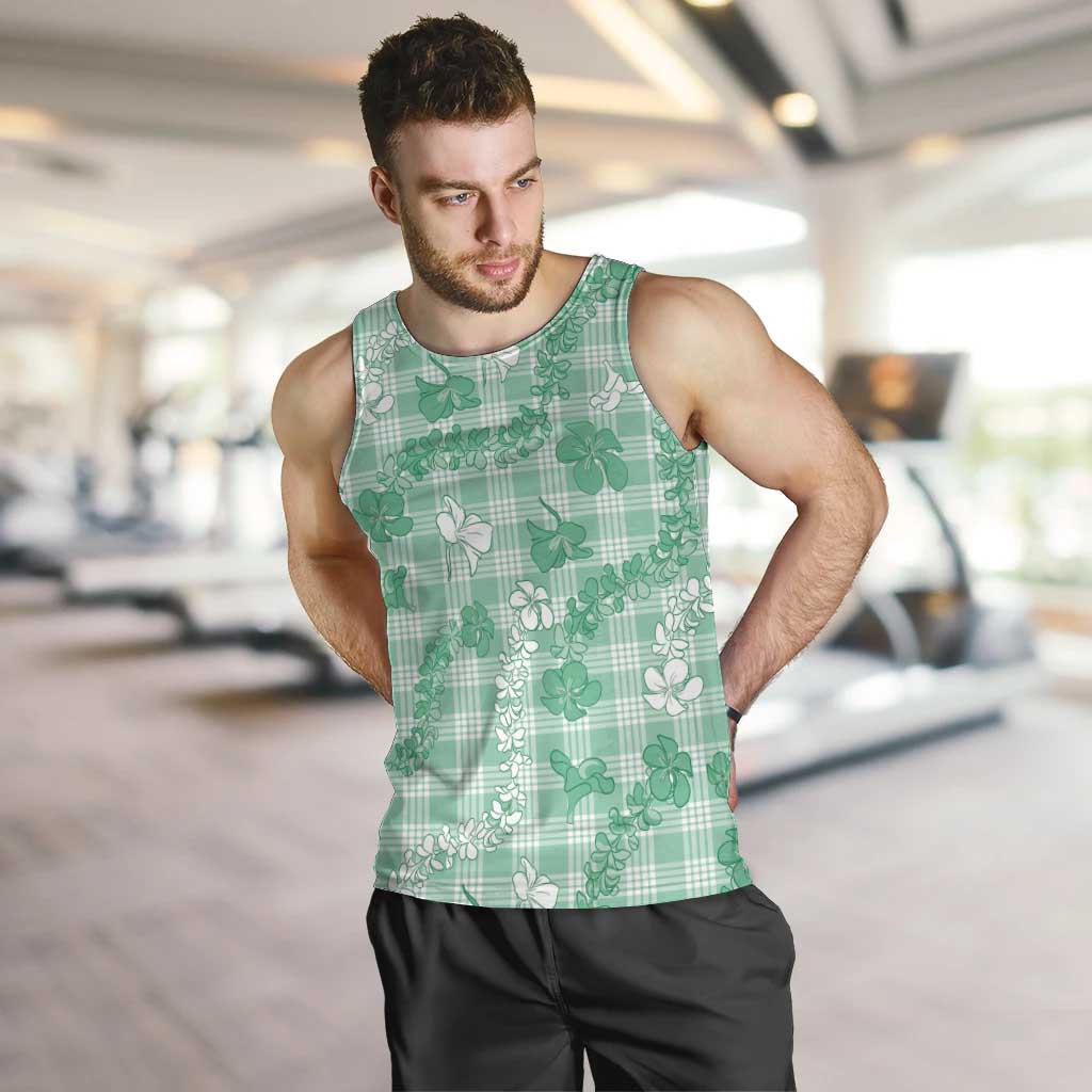 Omaomao Aloha Hawaii Men Tank Top Plumeria Lei With Palaka Motif - Polynesian Pride