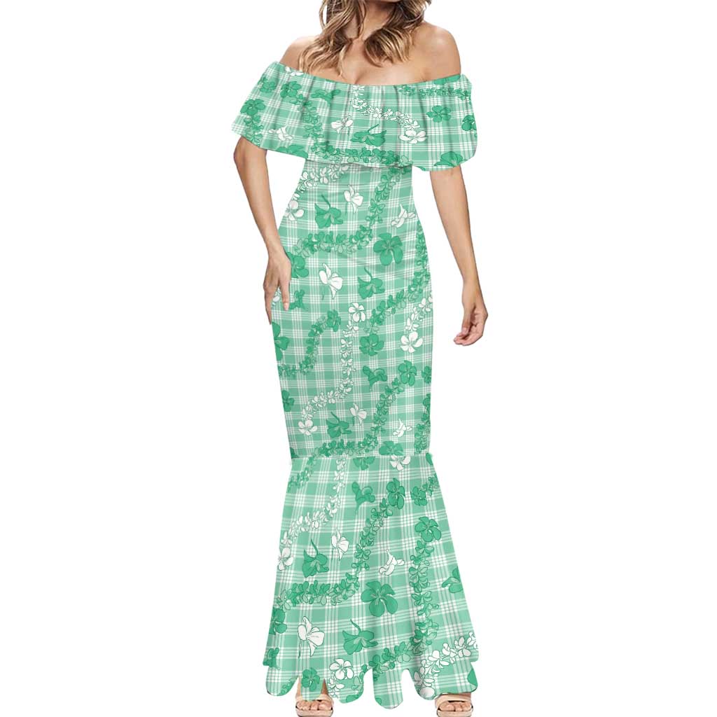 Omaomao Aloha Hawaii Mermaid Dress Plumeria Lei With Palaka Motif - Polynesian Pride