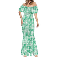Omaomao Aloha Hawaii Mermaid Dress Plumeria Lei With Palaka Motif - Polynesian Pride