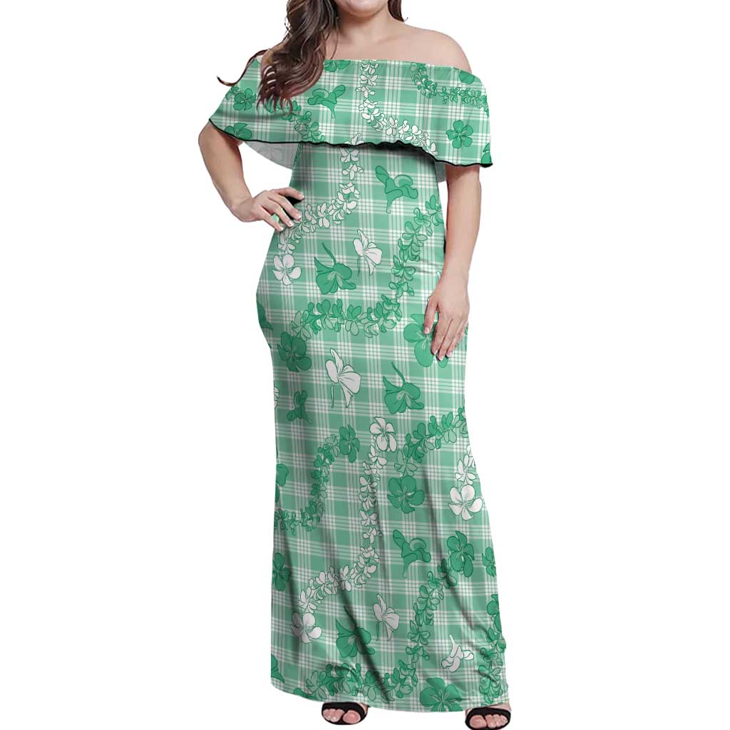 Omaomao Aloha Hawaii Off Shoulder Maxi Dress Plumeria Lei With Palaka Motif - Polynesian Pride