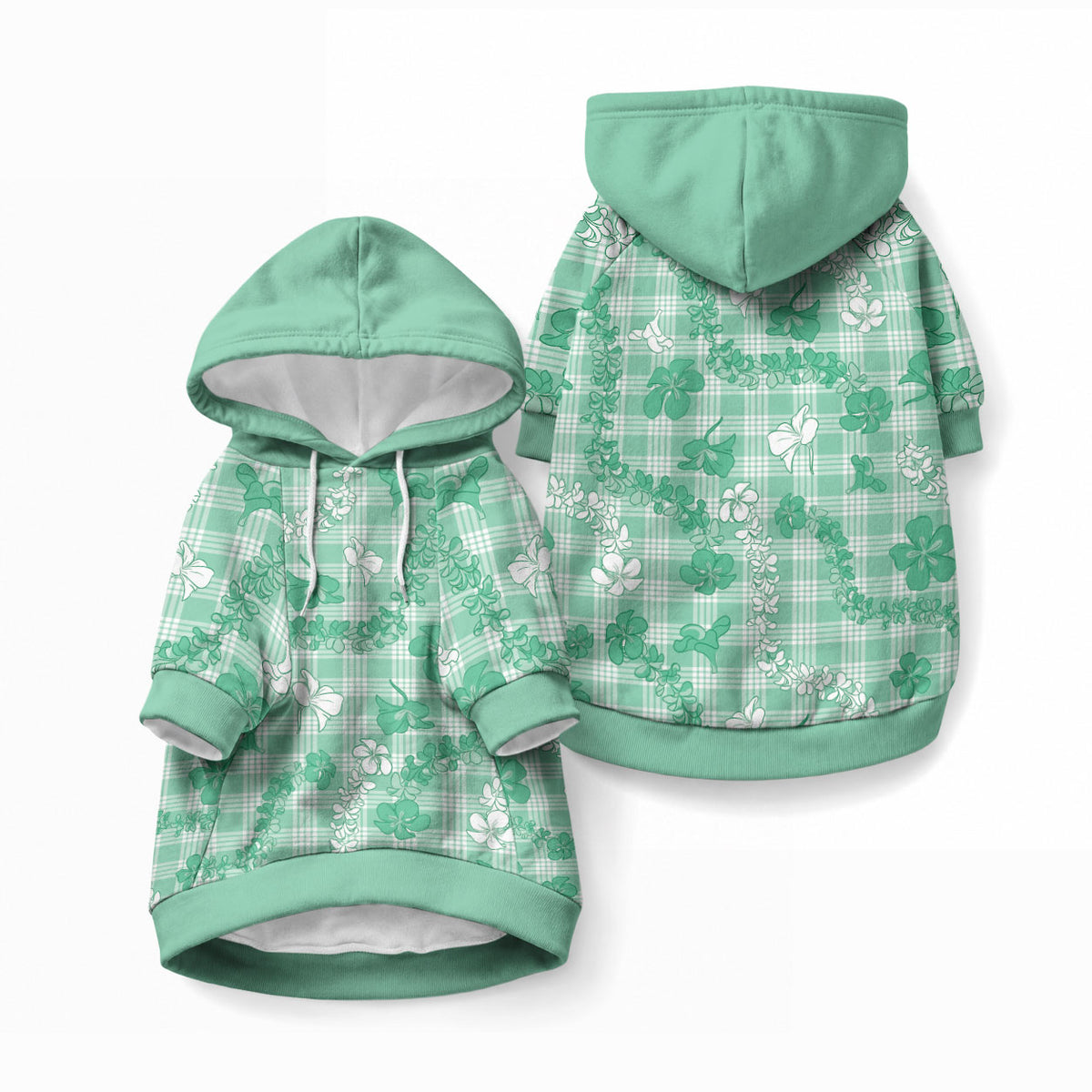 Omaomao Aloha Hawaii Pet Hoodie Plumeria Lei With Palaka Motif