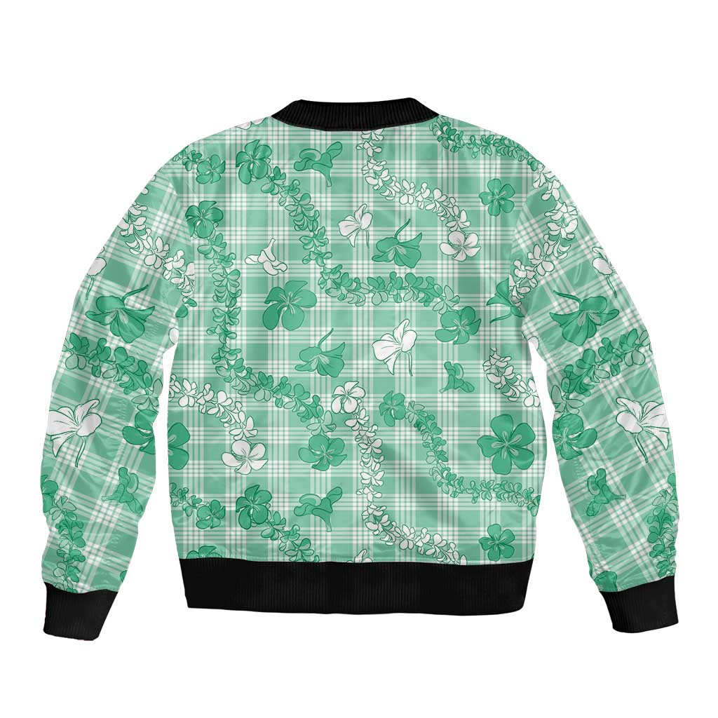 Omaomao Aloha Hawaii Sleeve Zip Bomber Jacket Plumeria Lei With Palaka Motif - Polynesian Pride