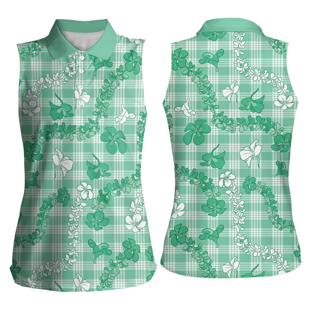 Omaomao Aloha Hawaii Women Sleeveless Polo Shirt Plumeria Lei With Palaka Motif LT14 - Polynesian Pride