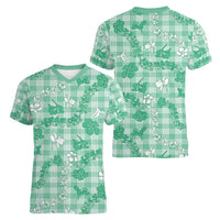 Omaomao Aloha Hawaii Women V-Neck T-Shirt Plumeria Lei With Palaka Motif LT14 - Polynesian Pride