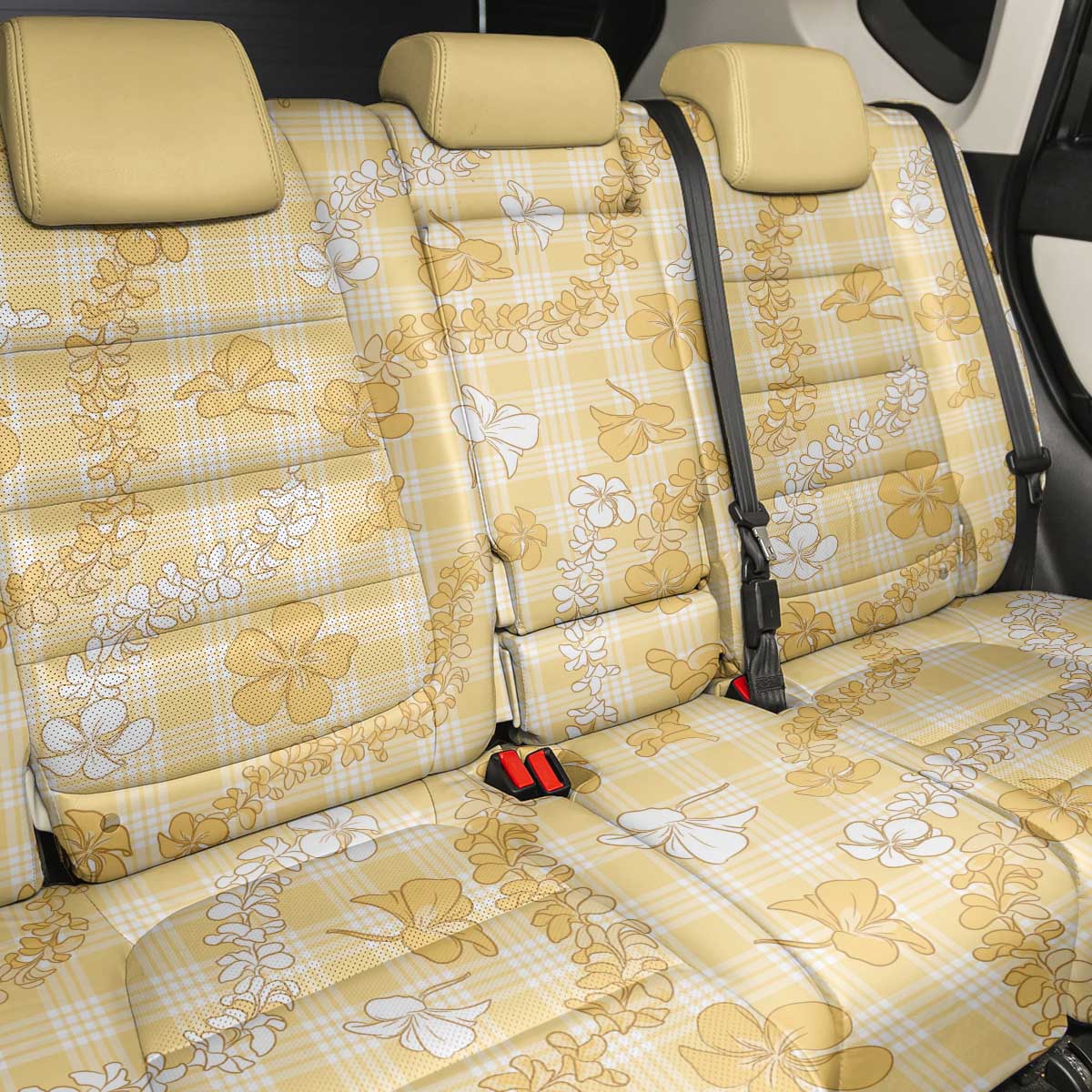 Melemele Aloha Hawaii Back Car Seat Cover Plumeria Lei With Palaka Motif - Polynesian Pride