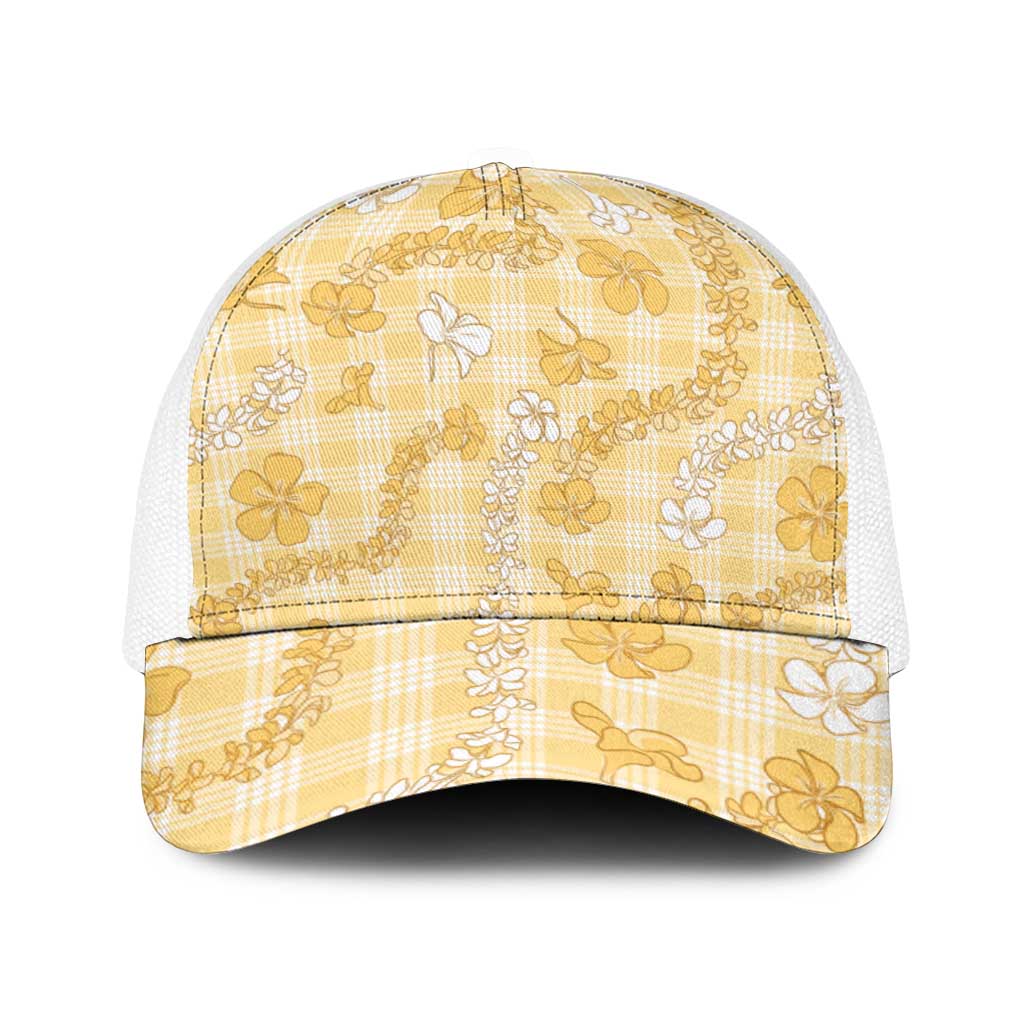 Melemele Aloha Hawaii Baseball Net Cap Plumeria Lei With Palaka Motif - Polynesian Pride