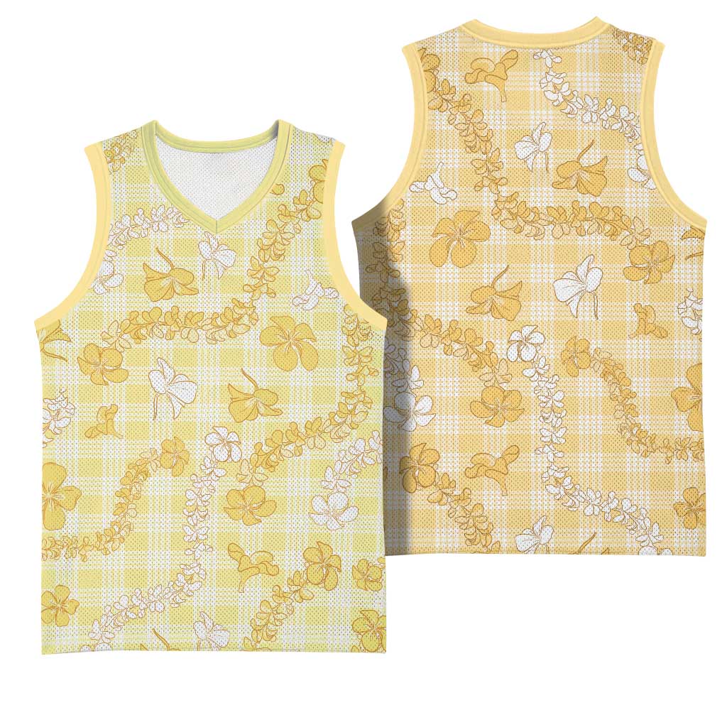 Melemele Aloha Hawaii Basketball Jersey Plumeria Lei With Palaka Motif - Polynesian Pride