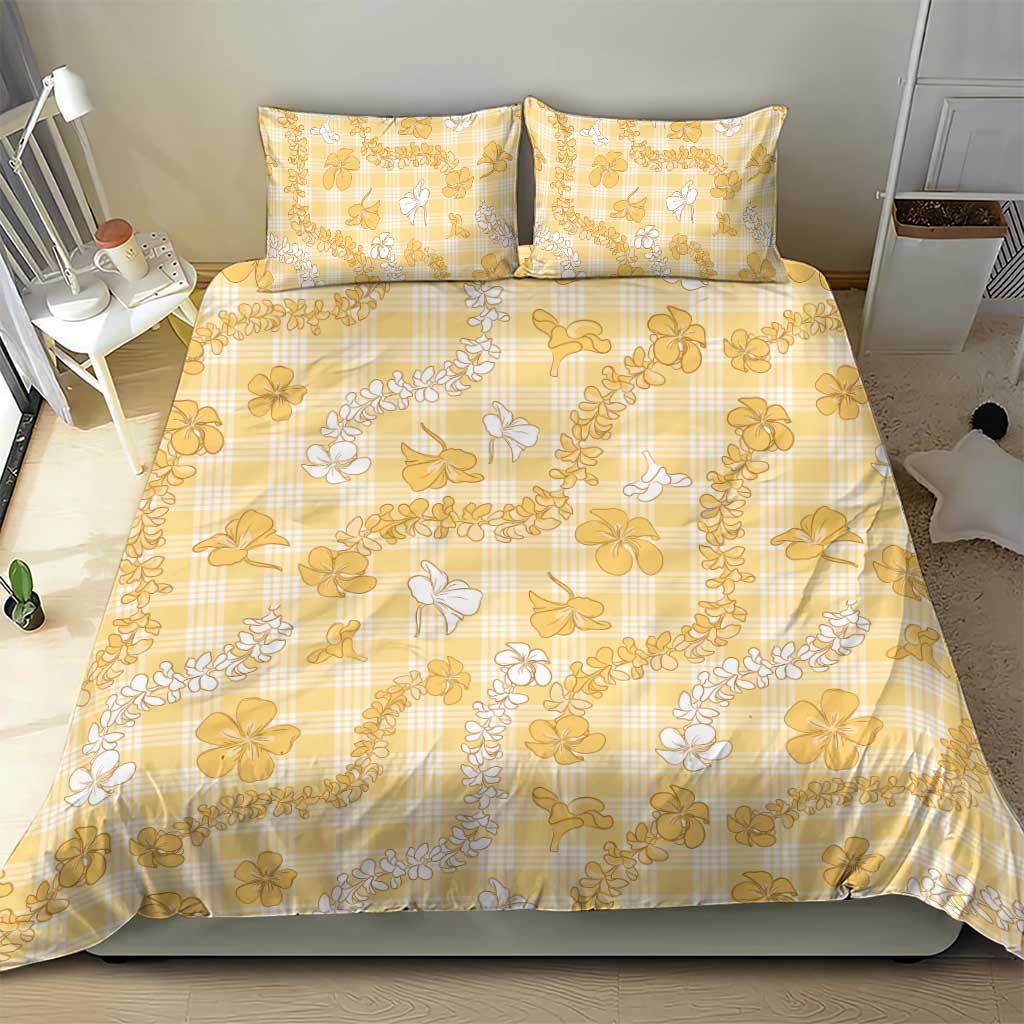 Melemele Aloha Hawaii Bedding Set Plumeria Lei With Palaka Motif - Polynesian Pride
