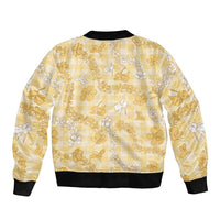 Melemele Aloha Hawaii Bomber Jacket Plumeria Lei With Palaka Motif - Polynesian Pride