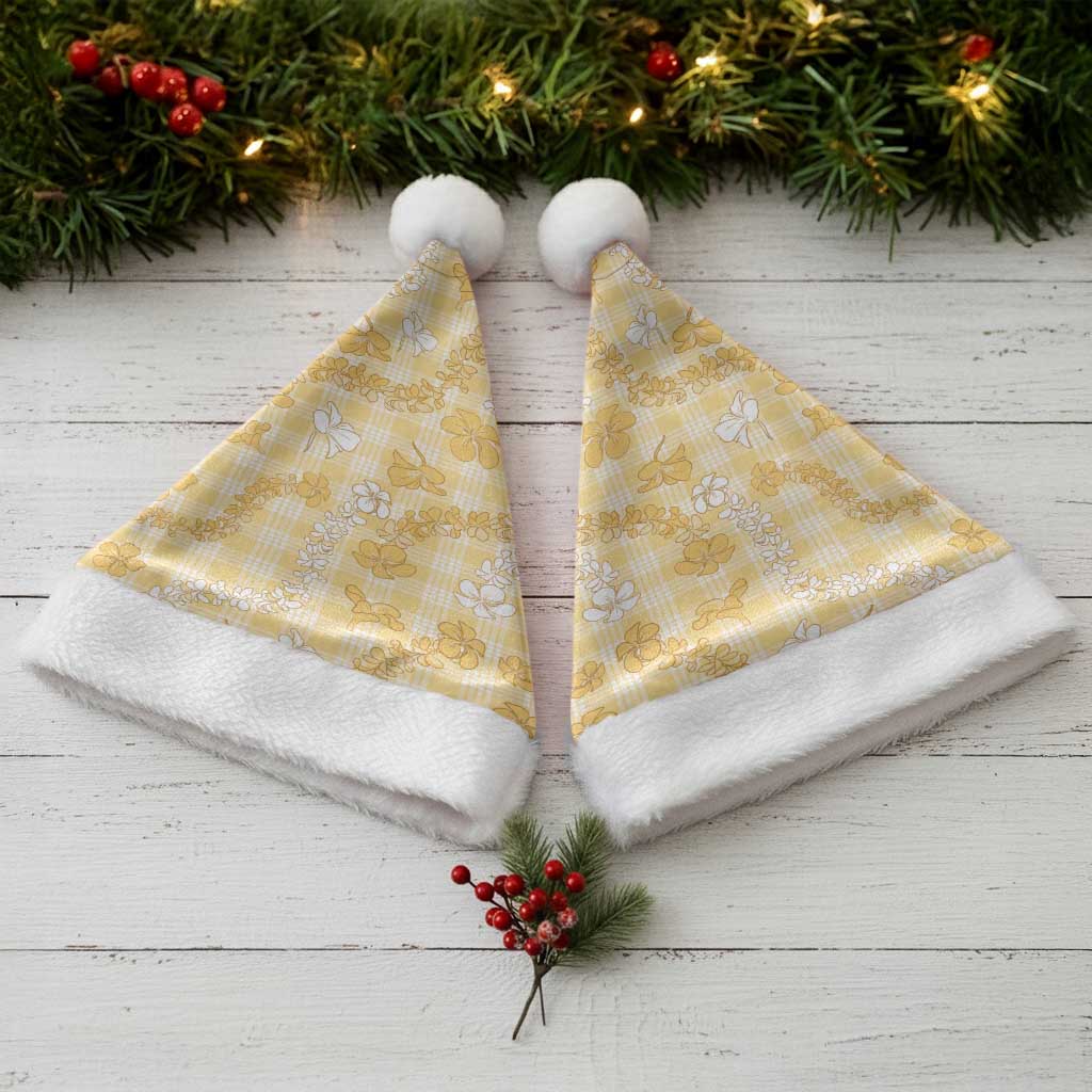 Melemele Aloha Hawaii Christmas Santa Hat Plumeria Lei With Palaka Motif - Polynesian Pride