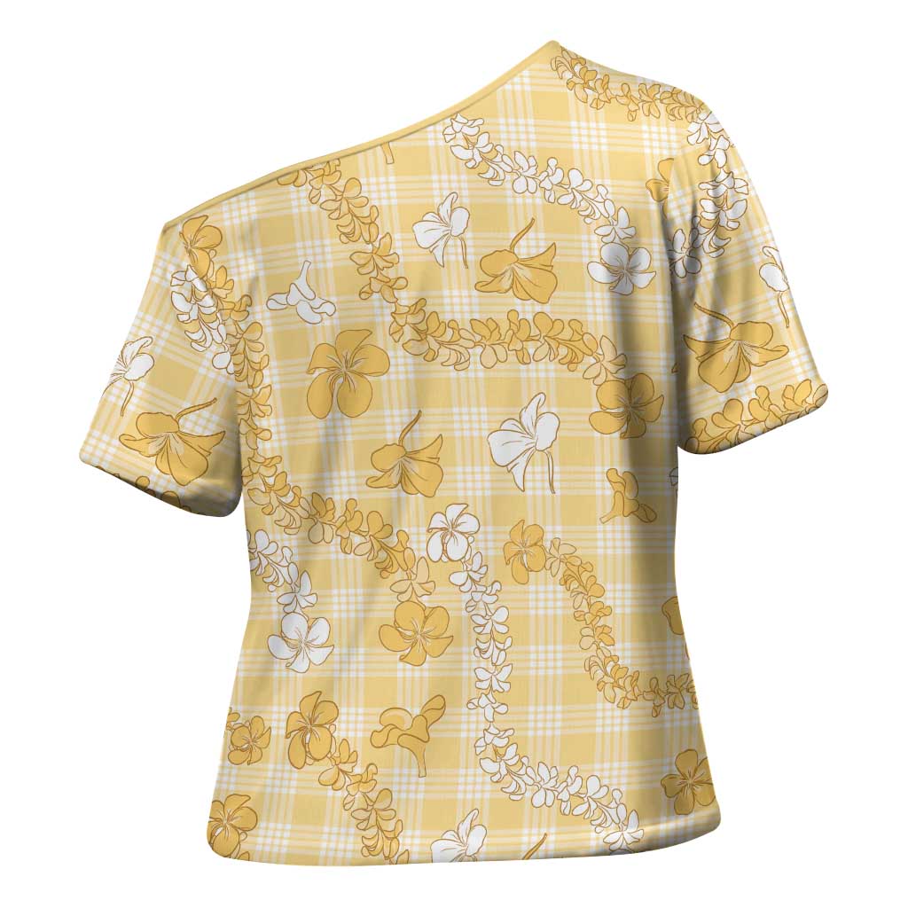 Melemele Aloha Hawaii Cross Shoulder Shirt Plumeria Lei With Palaka Motif - Polynesian Pride