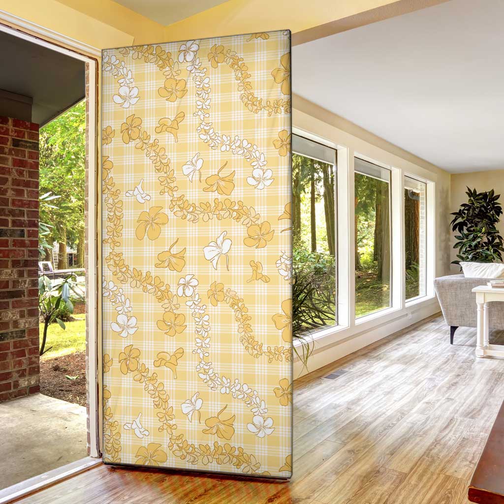 Melemele Aloha Hawaii Door Cover Plumeria Lei With Palaka Motif - Polynesian Pride
