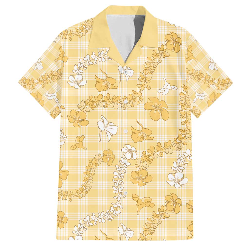 Melemele Aloha Hawaii Family Matching Long Sleeve Bodycon Dress and Hawaiian Shirt Plumeria Lei With Palaka Motif LT14 Dad's Shirt - Short Sleeve Yellow - Polynesian Pride