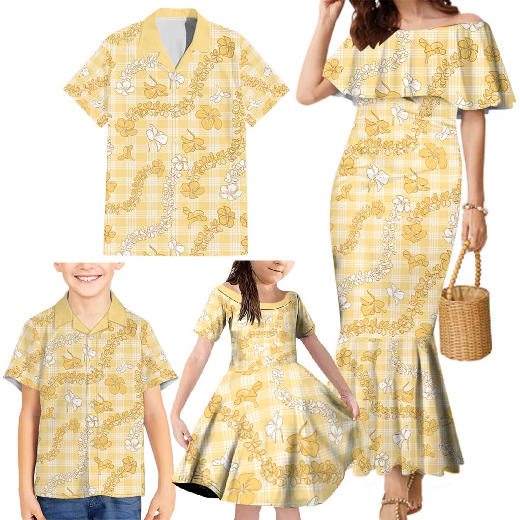Melemele Aloha Hawaii Family Matching Mermaid Dress and Hawaiian Shirt Plumeria Lei With Palaka Motif LT14 - Polynesian Pride