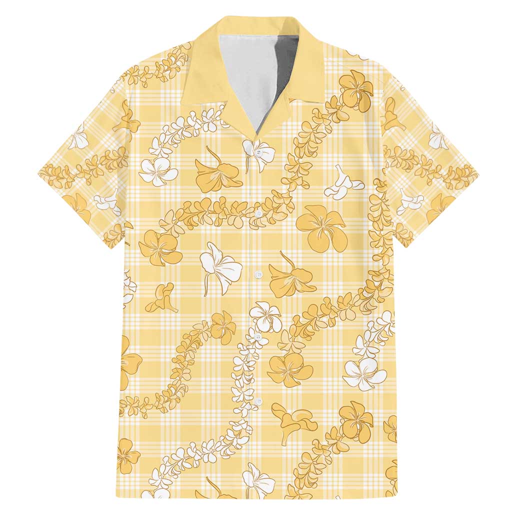 Melemele Aloha Hawaii Family Matching Mermaid Dress and Hawaiian Shirt Plumeria Lei With Palaka Motif LT14 Dad's Shirt - Short Sleeve Yellow - Polynesian Pride